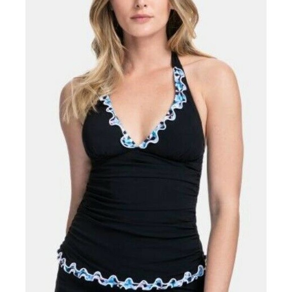 Gottex Women Pin Wheel Ruffle Stretch Tie Back Halter Tankini Swm Top 40 $88 NWT - Picture 1 of 5